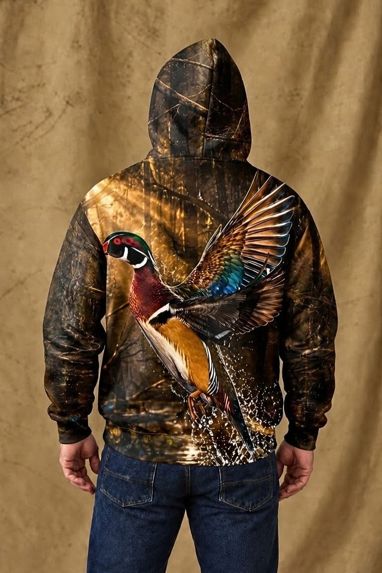 Performance Fleece-Lined Hoodie - Golden Timber Wood Duck Takeoff image 2