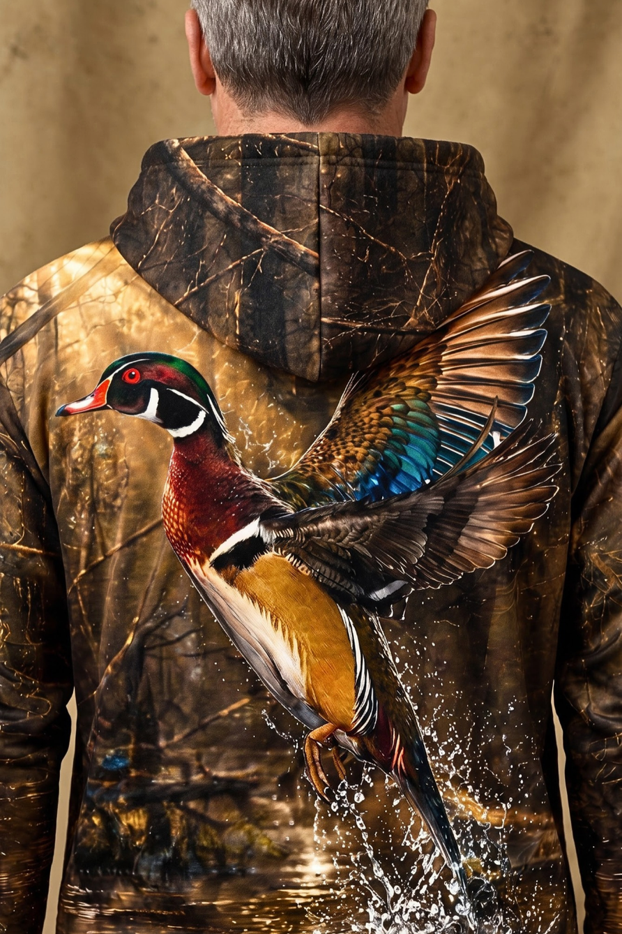Performance Fleece-Lined Hoodie - Golden Timber Wood Duck Takeoff image 4