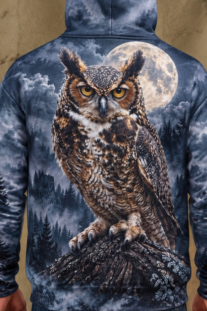 Performance Fleece-Lined Hoodie - Midnight Horned Owl Vigil image 4