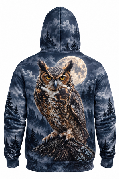 Performance Fleece-Lined Hoodie - Midnight Horned Owl Vigil image 5