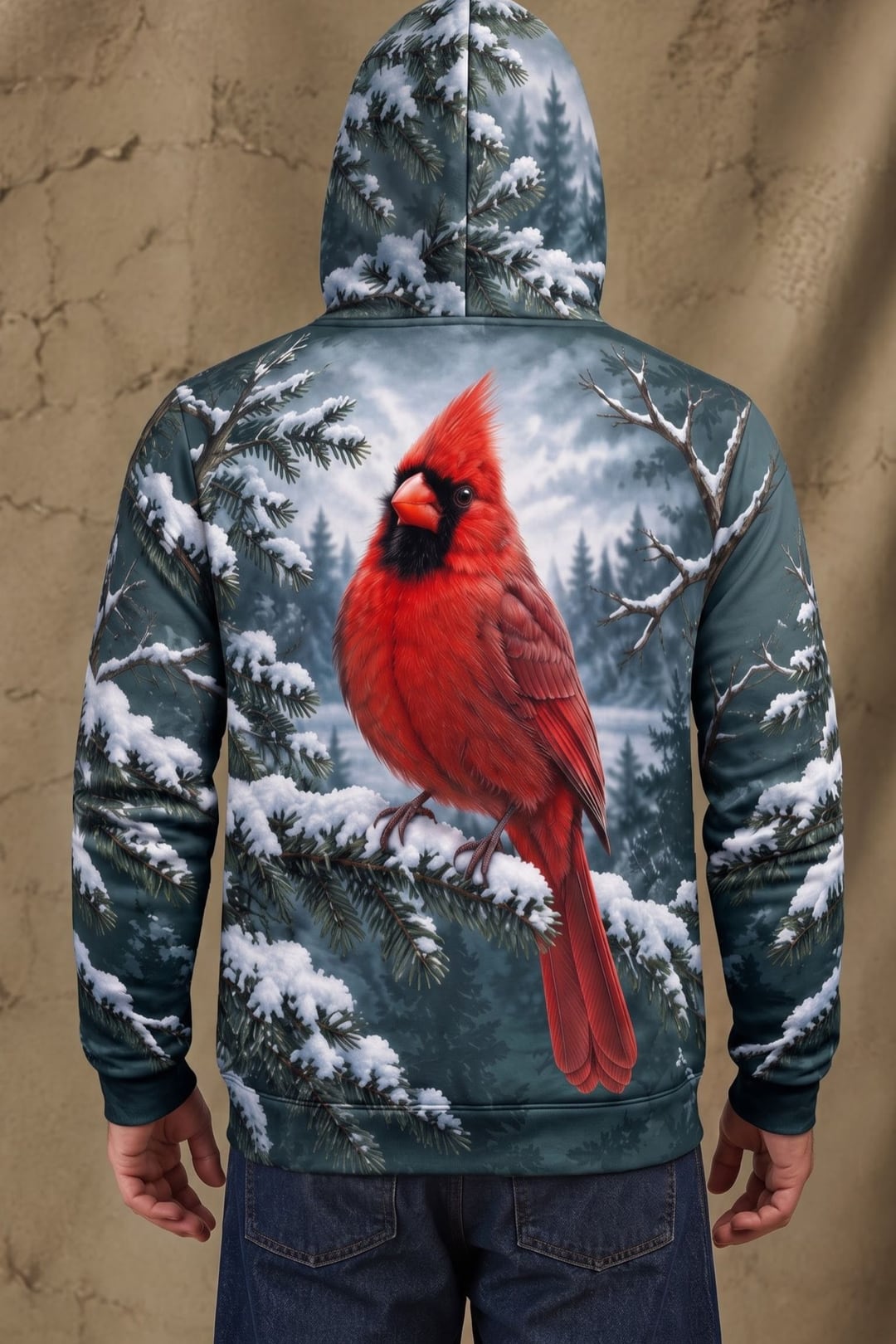 Performance Fleece-Lined Hoodie - Evergreen Cardinal Snow Perch image 2