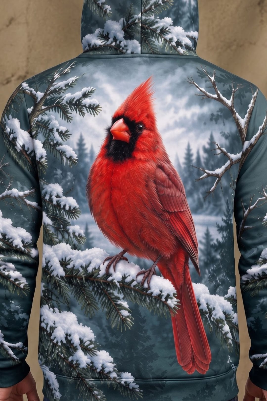 Performance Fleece-Lined Hoodie - Evergreen Cardinal Snow Perch image 4