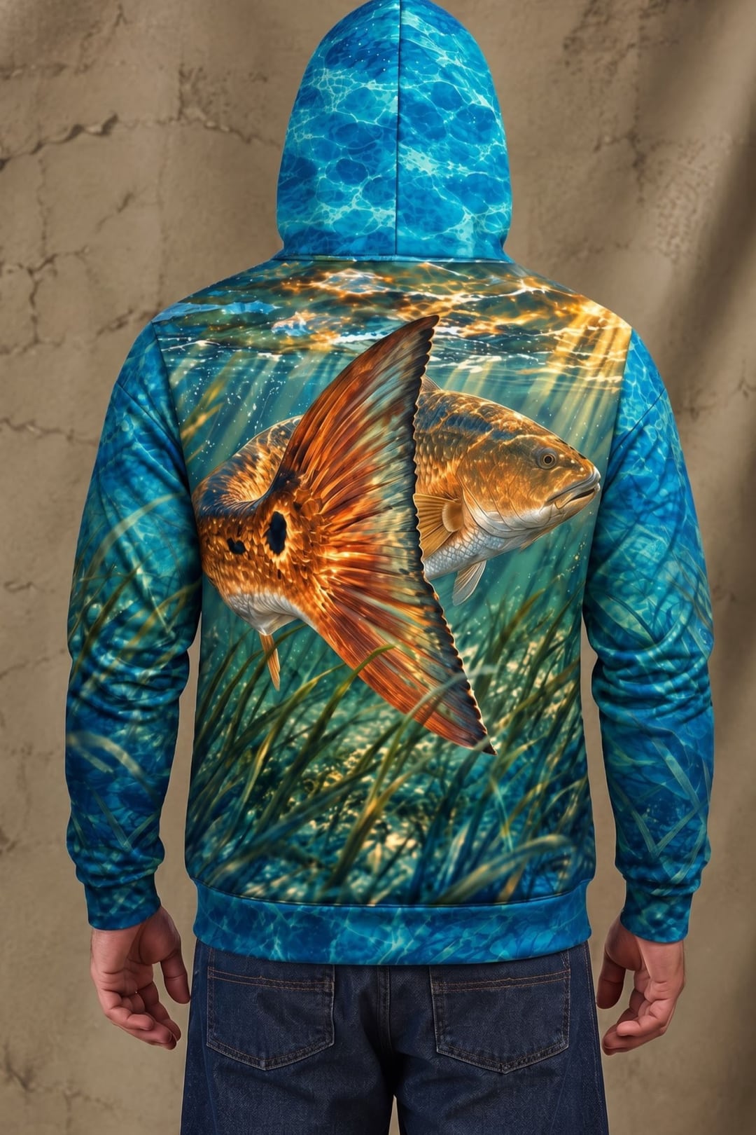 Performance Fleece-Lined Hoodie - Emerald Flat Redfish Tail image 2