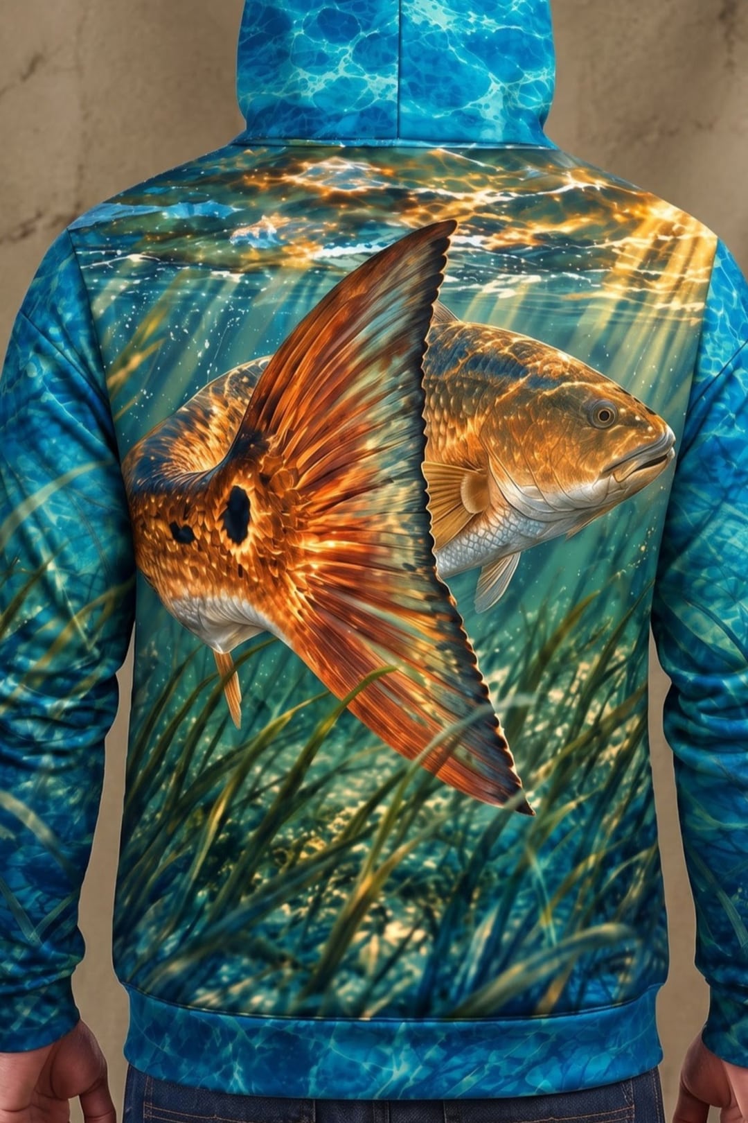 Performance Fleece-Lined Hoodie - Emerald Flat Redfish Tail image 4