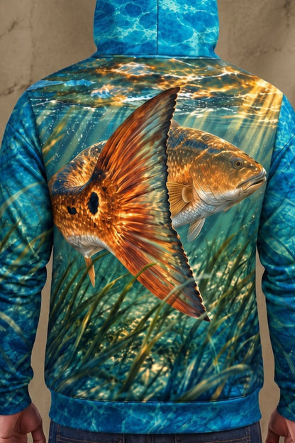 Performance Fleece-Lined Hoodie - Emerald Flat Redfish Tail image 4