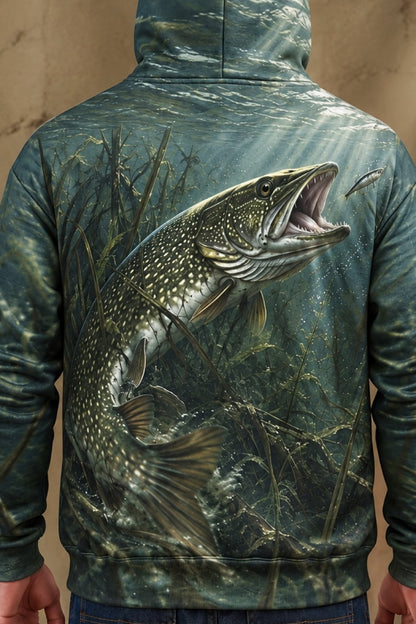Performance Fleece-Lined Hoodie - Shallow Reed Northern Pike Strike image 4