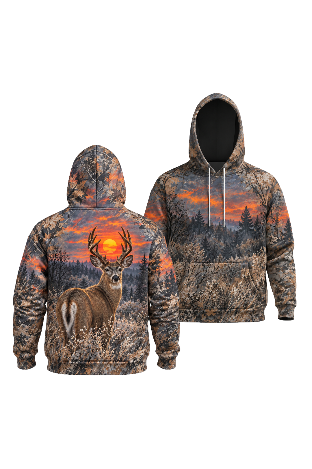 Performance Fleece-Lined Hoodie – Sunset Timber Whitetail Deer image 1
