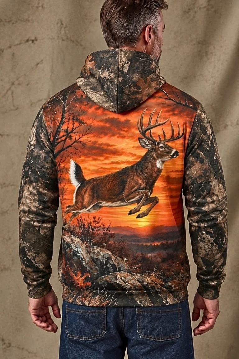 Performance Fleece-Lined Hoodie - Sunset Ridge Leaping Whitetail image 2