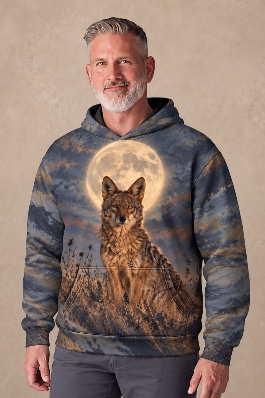 Performance Fleece-Lined Hoodie - Full Moon Howling Coyote image 2
