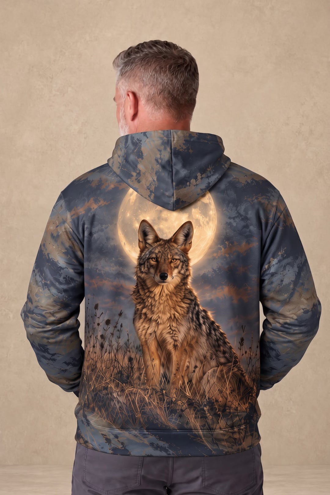 Performance Fleece-Lined Hoodie - Full Moon Howling Coyote image 3