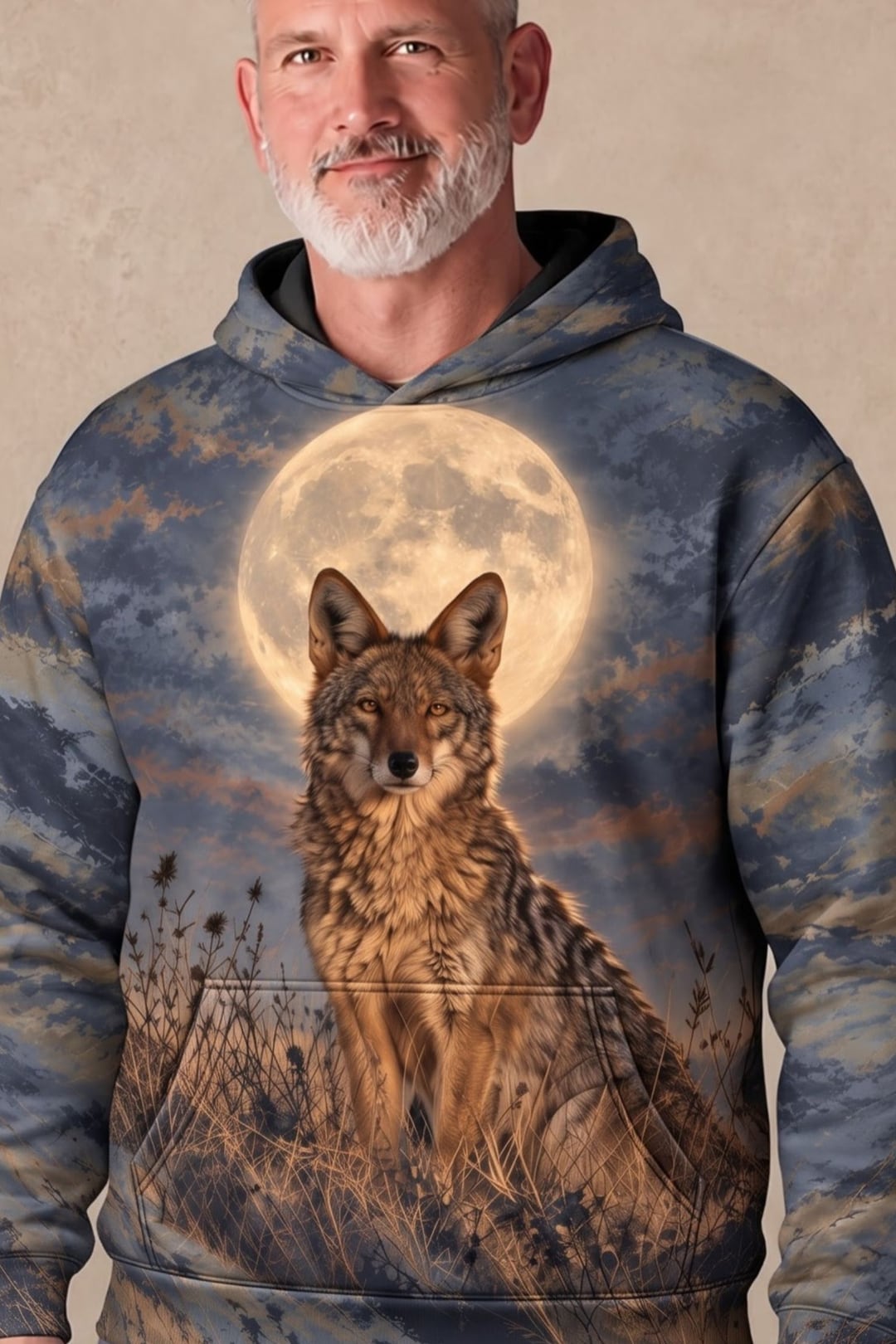 Performance Fleece-Lined Hoodie - Full Moon Howling Coyote image 4