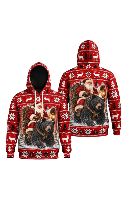 Performance Fleece-Lined Hoodie - Festive Santa Black Bear Trek image 1
