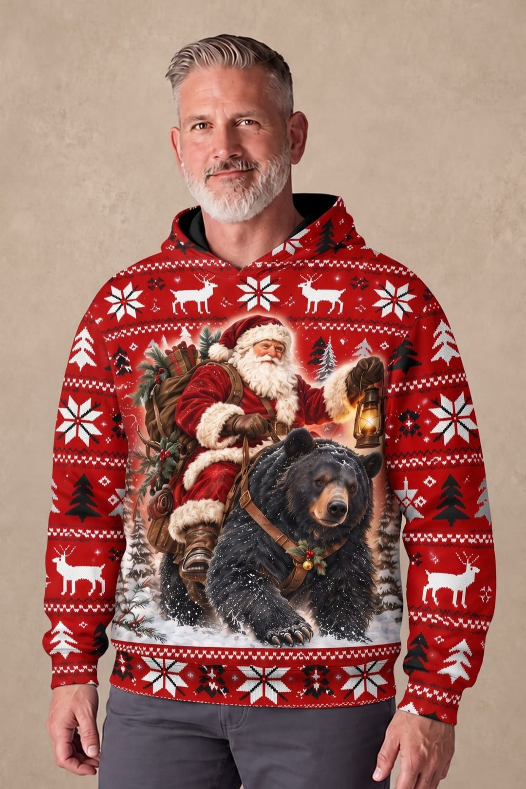 Performance Fleece-Lined Hoodie - Festive Santa Black Bear Trek image 2