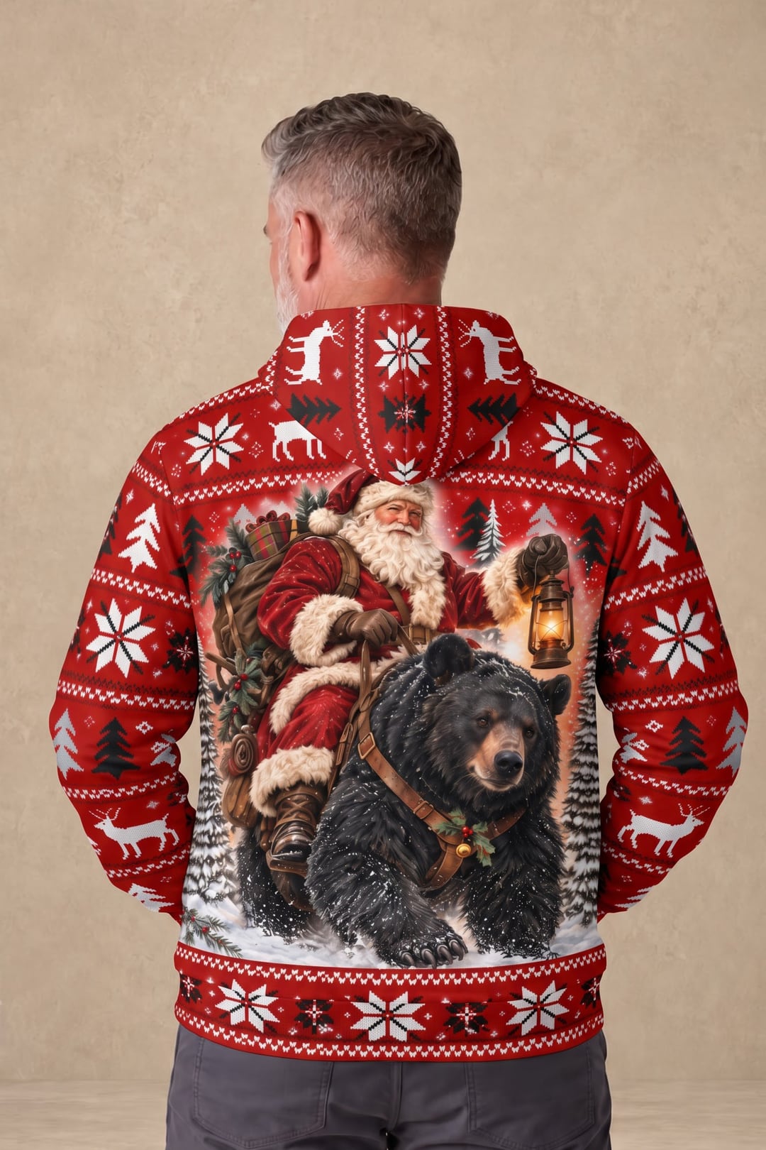 Performance Fleece-Lined Hoodie - Festive Santa Black Bear Trek image 3