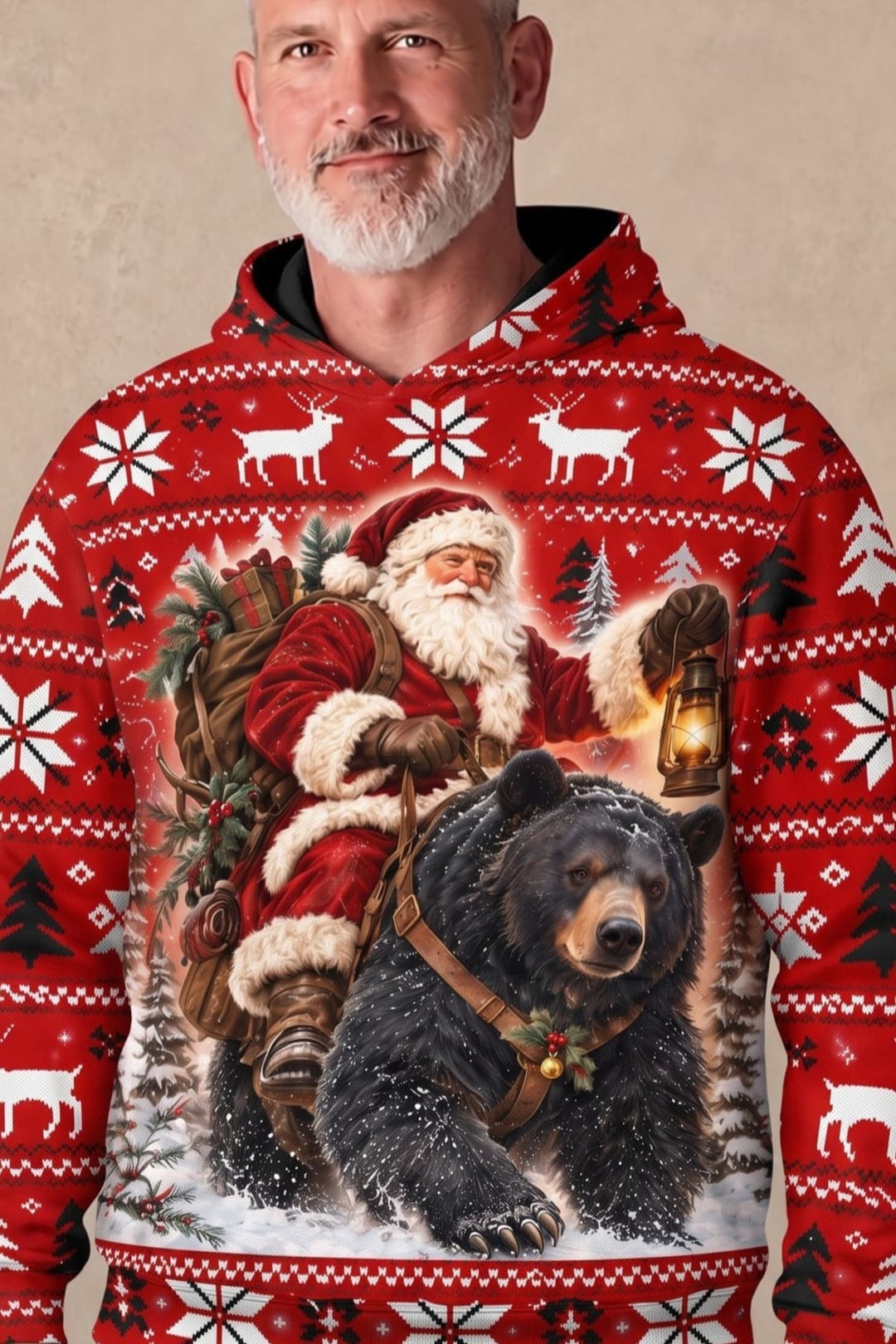 Performance Fleece-Lined Hoodie - Festive Santa Black Bear Trek image 4