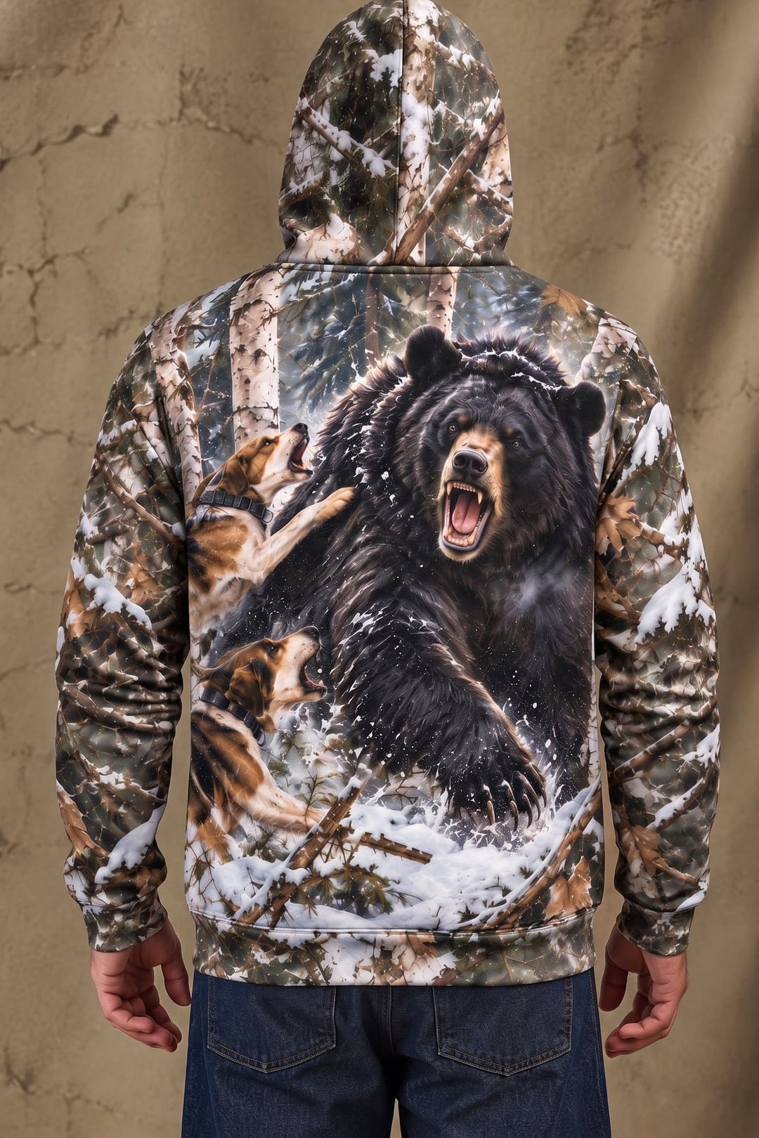 Performance Fleece-Lined Hoodie - Winter Black Bear Showdown image 2