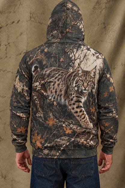 Performance Fleece-Lined Hoodie - Autumn Forest Bobcat Stalker image 2