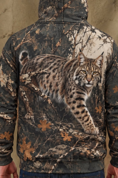 Performance Fleece-Lined Hoodie - Autumn Forest Bobcat Stalker image 4