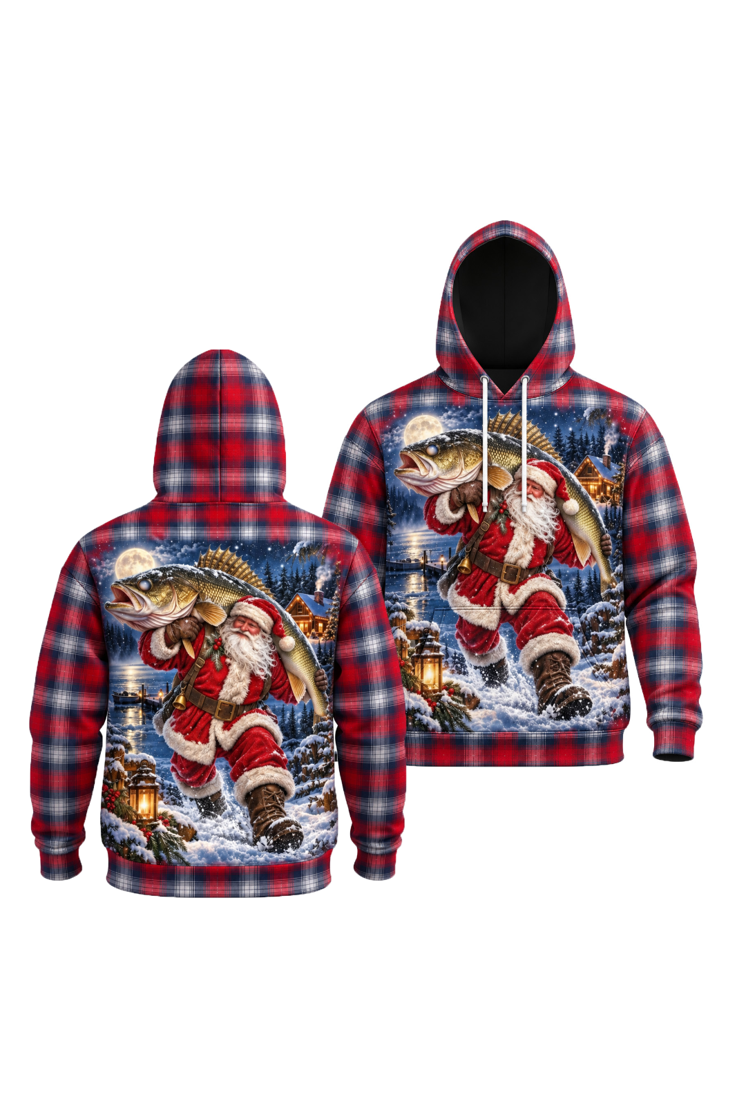 Performance Fleece-Lined Hoodie - Santa Plaid Walleye Catch image 1