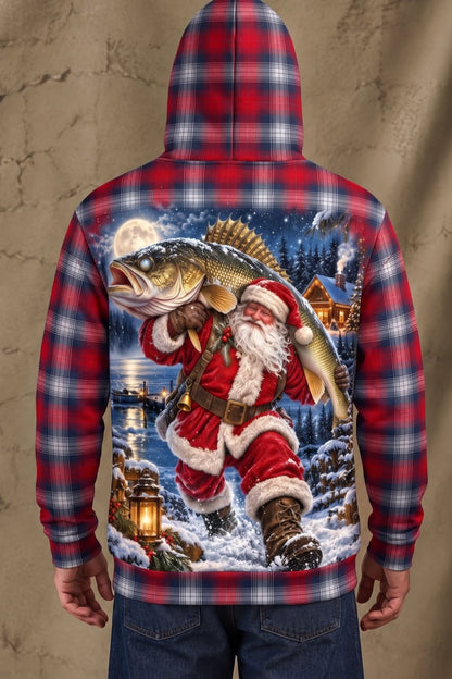 Performance Fleece-Lined Hoodie - Santa Plaid Walleye Catch image 2