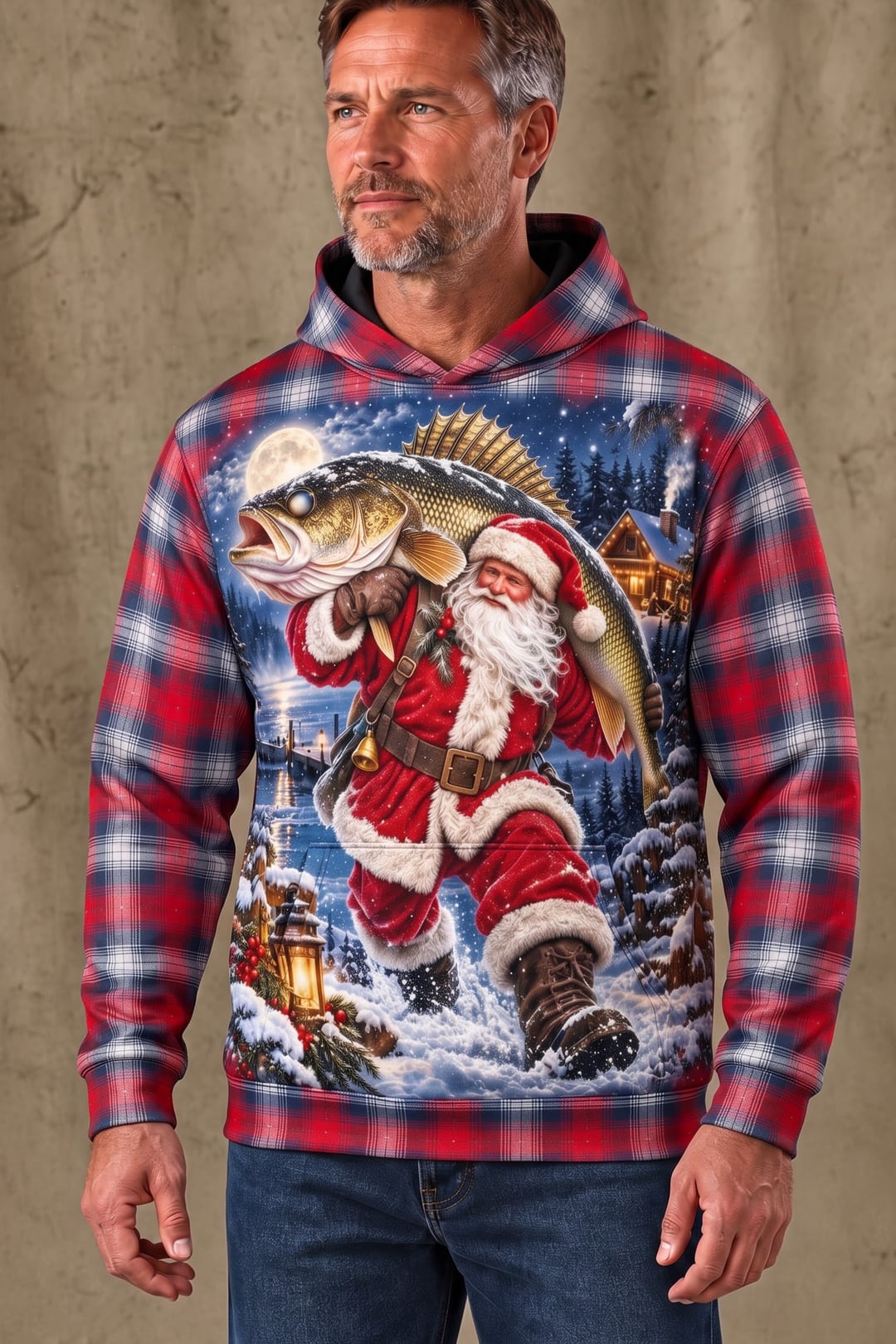 Performance Fleece-Lined Hoodie - Santa Plaid Walleye Catch image 3