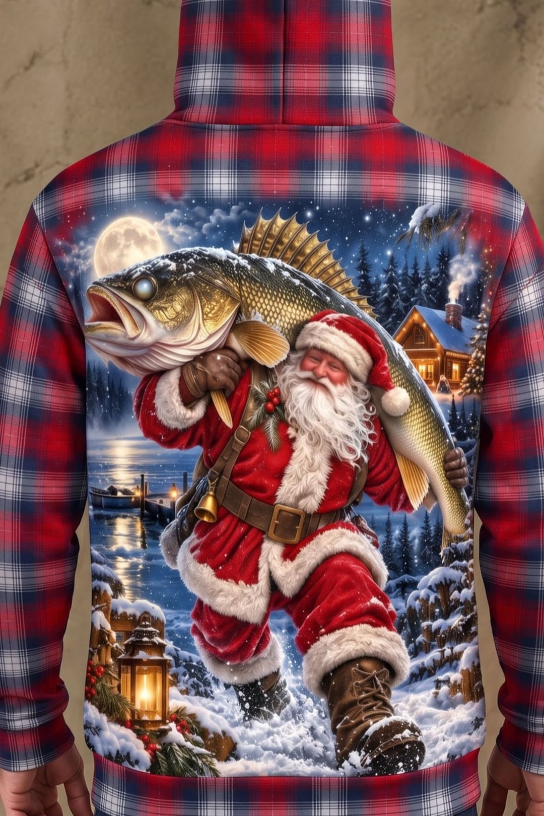 Performance Fleece-Lined Hoodie - Santa Plaid Walleye Catch image 4