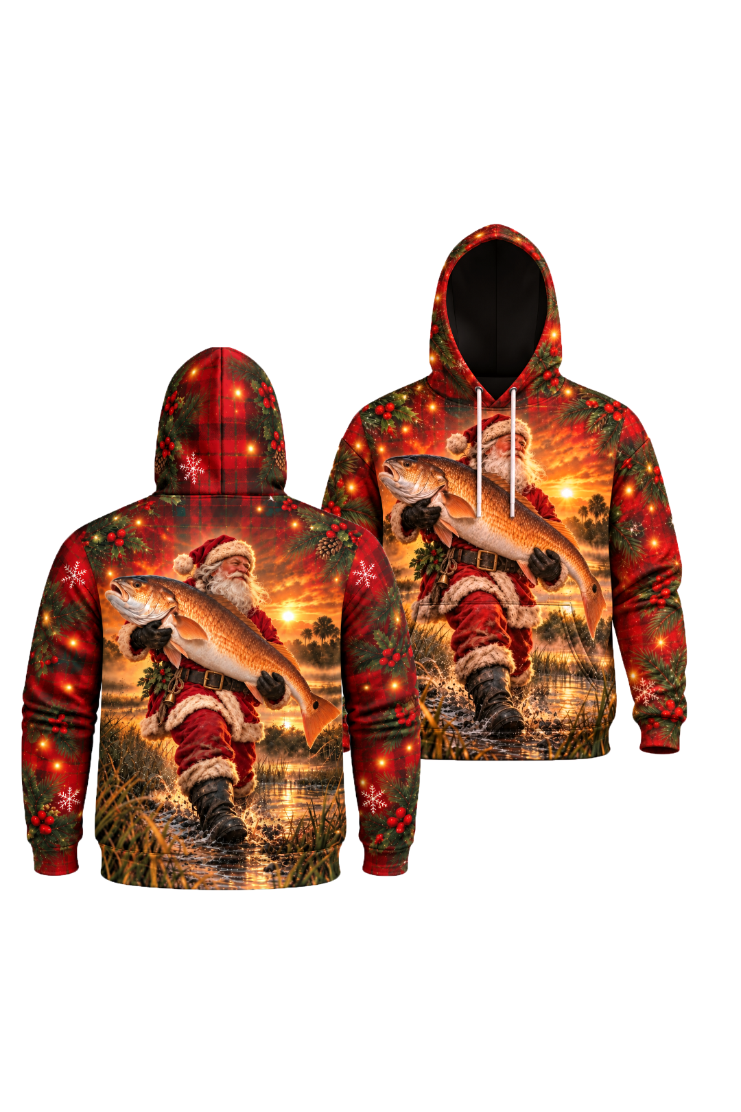 Performance Fleece-Lined Hoodie - Santa Golden Red Drum Sunset image 1