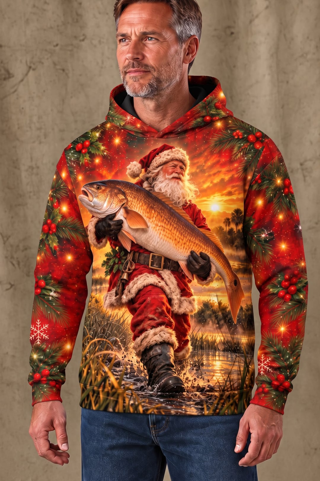 Performance Fleece-Lined Hoodie - Santa Golden Red Drum Sunset image 3
