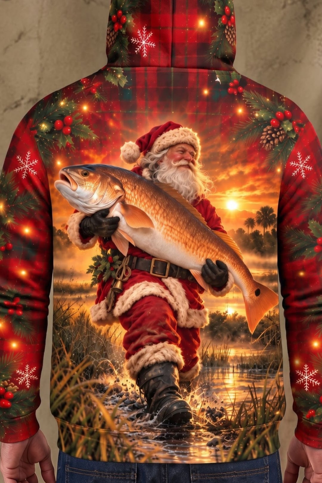 Performance Fleece-Lined Hoodie - Santa Golden Red Drum Sunset image 4