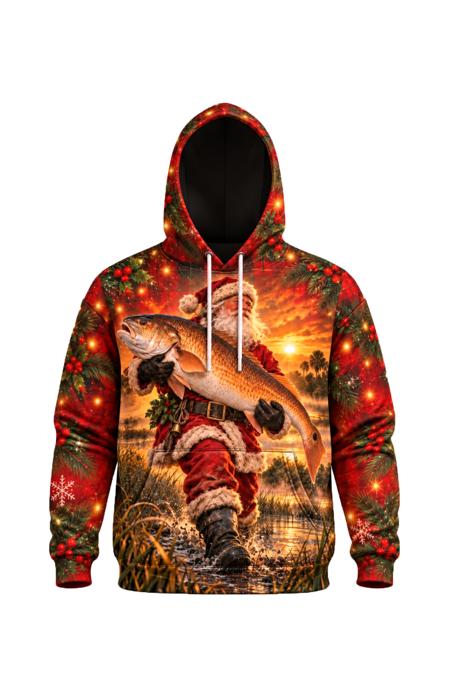 Performance Fleece-Lined Hoodie - Santa Golden Red Drum Sunset image 6