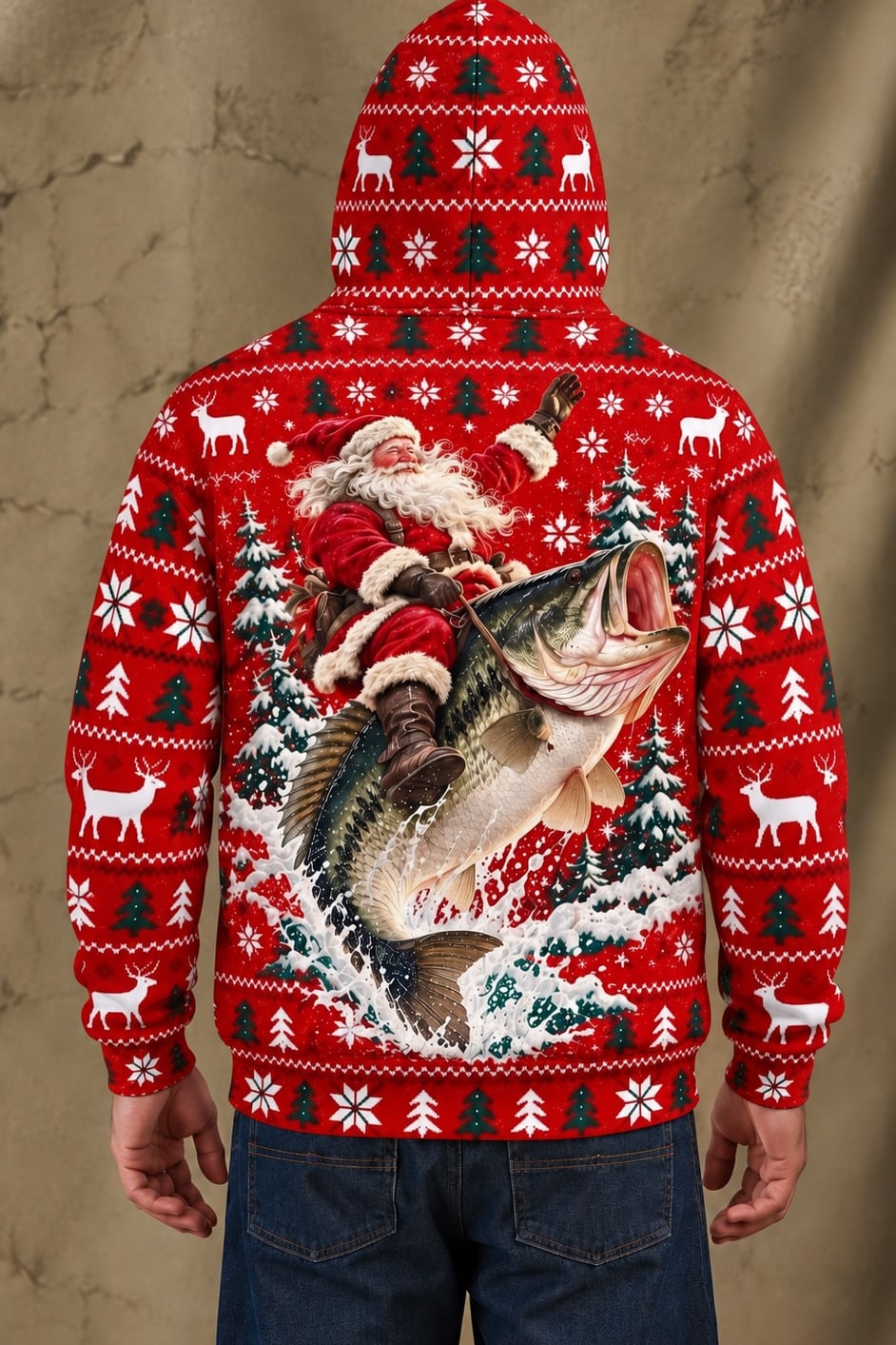 Performance Fleece-Lined Hoodie - Santa Festive Bass Rodeo image 2