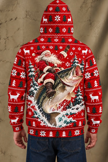Performance Fleece-Lined Hoodie - Santa Festive Bass Rodeo image 2