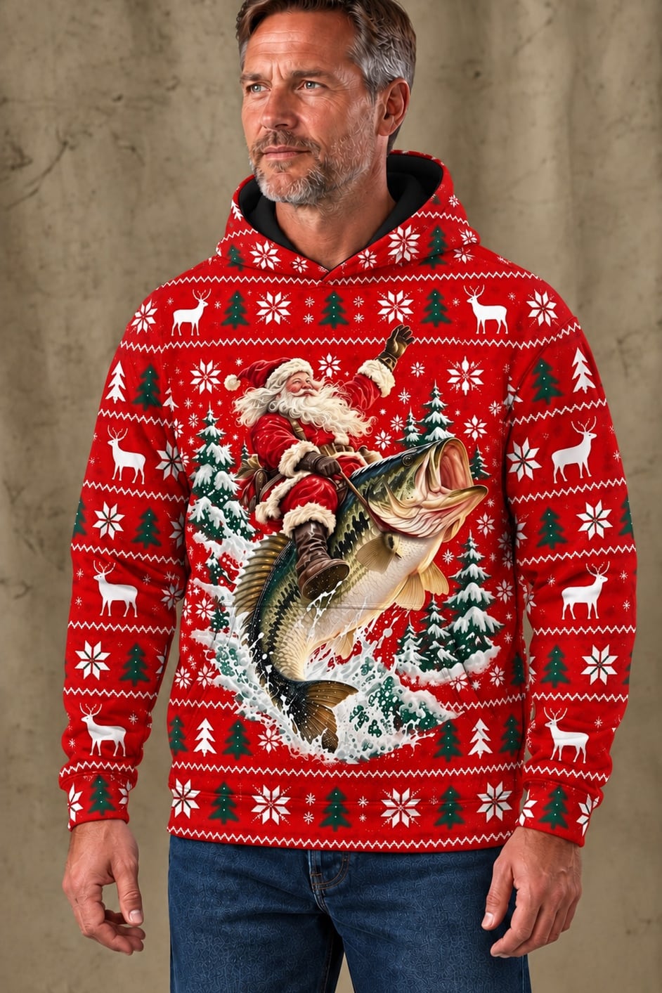 Performance Fleece-Lined Hoodie - Santa Festive Bass Rodeo image 3