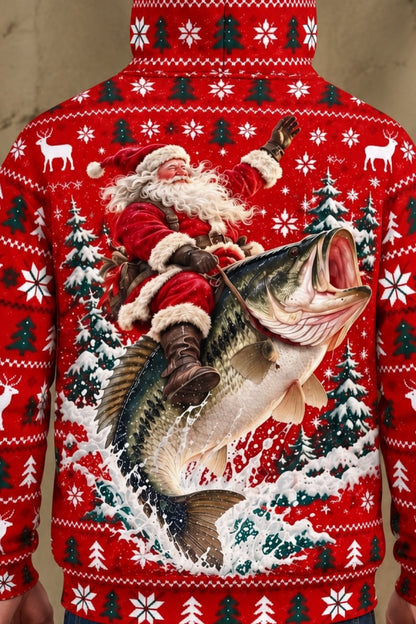 Performance Fleece-Lined Hoodie - Santa Festive Bass Rodeo image 4