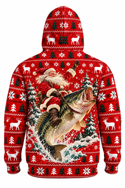 Performance Fleece-Lined Hoodie - Santa Festive Bass Rodeo image 5