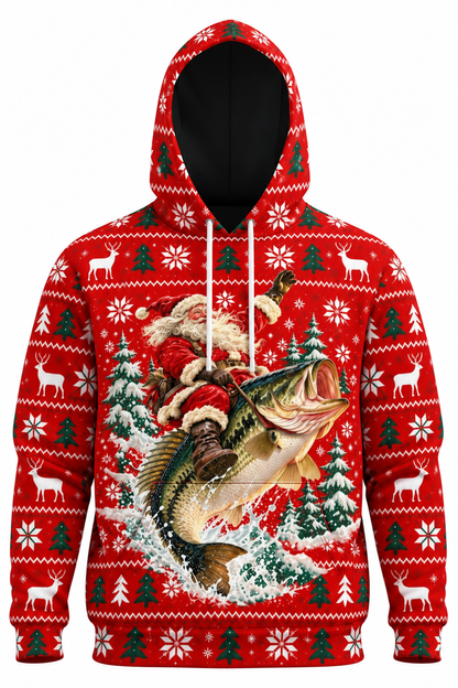 Performance Fleece-Lined Hoodie - Santa Festive Bass Rodeo image 6