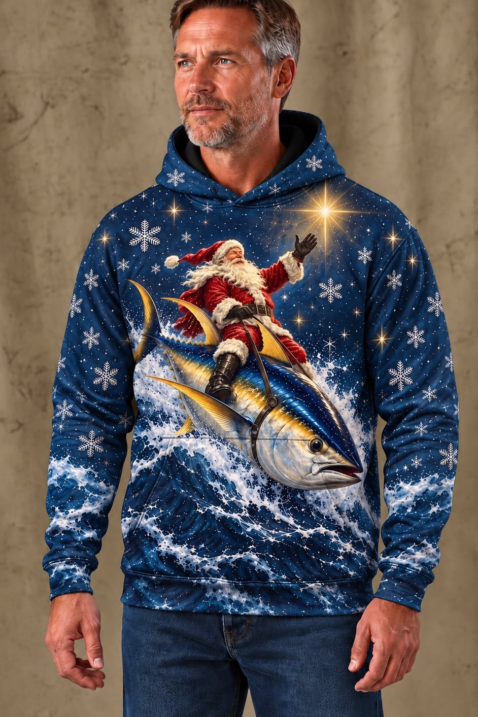 Performance Fleece-Lined Hoodie - Santa Starlight Yellowfin Tuna Sleigh image 3