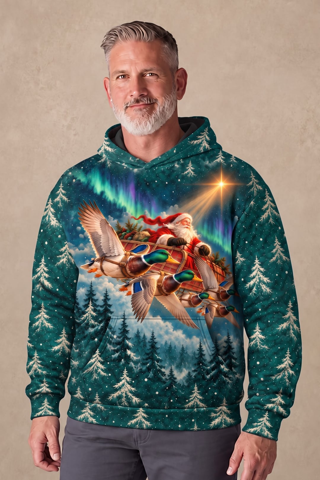 Performance Fleece-Lined Hoodie - Santa Mallard Flight Sleigh image 2