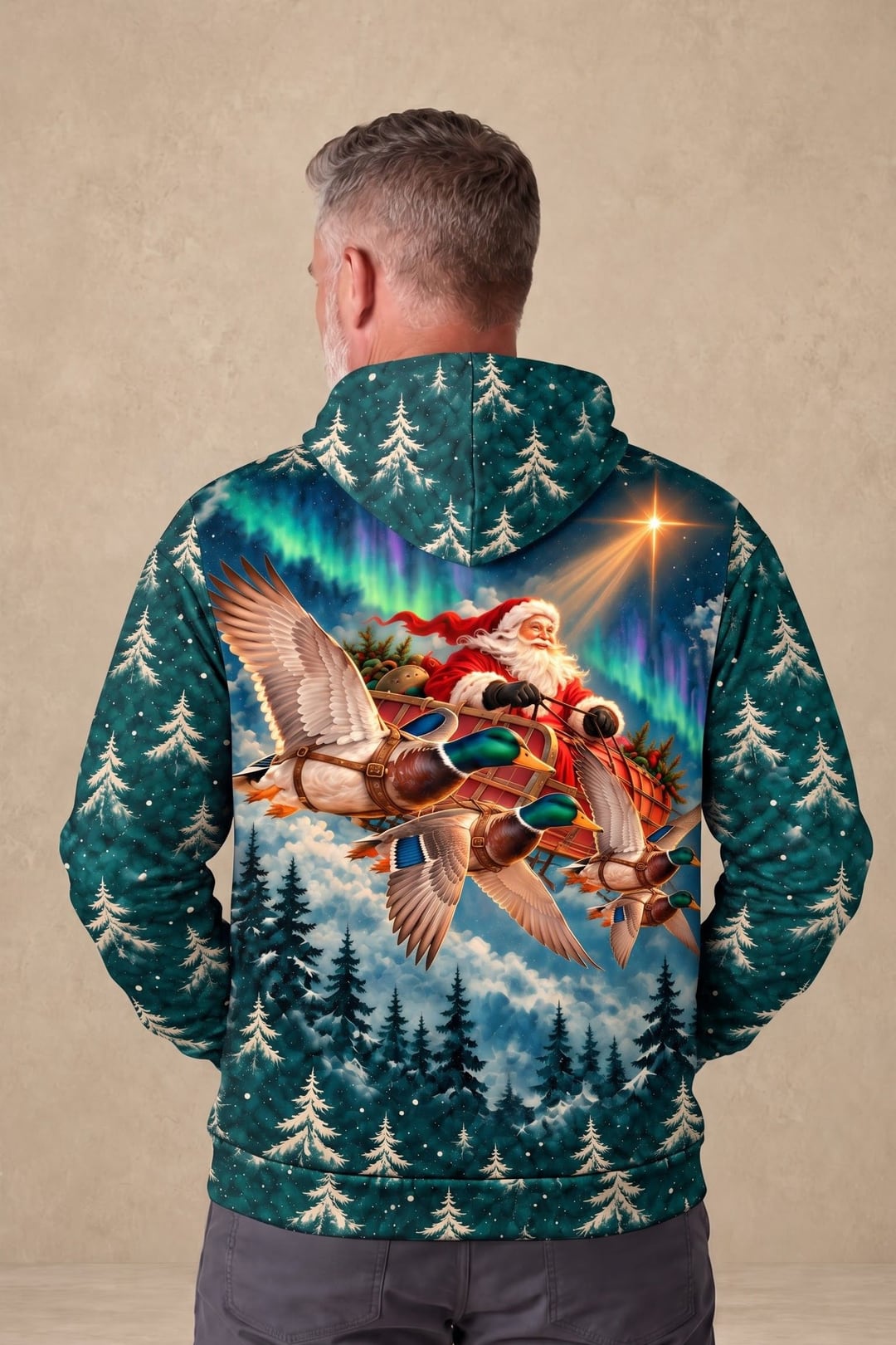 Performance Fleece-Lined Hoodie - Santa Mallard Flight Sleigh image 3