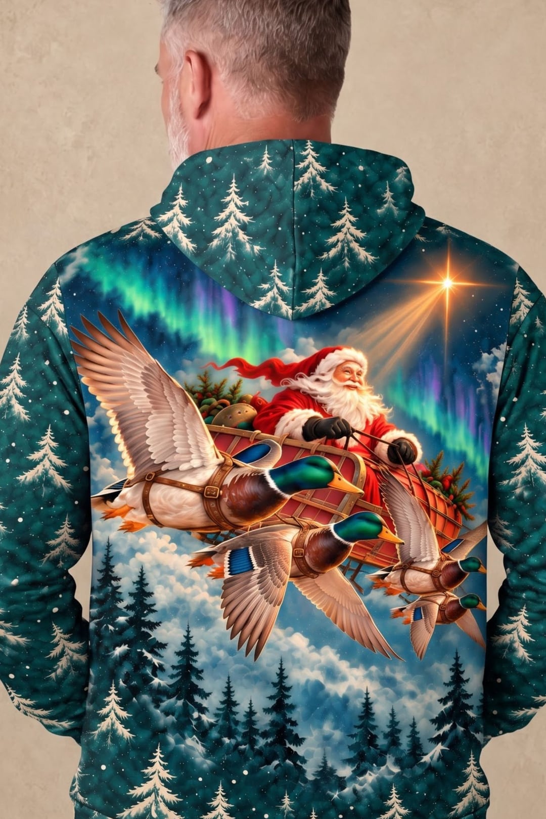 Performance Fleece-Lined Hoodie - Santa Mallard Flight Sleigh image 4