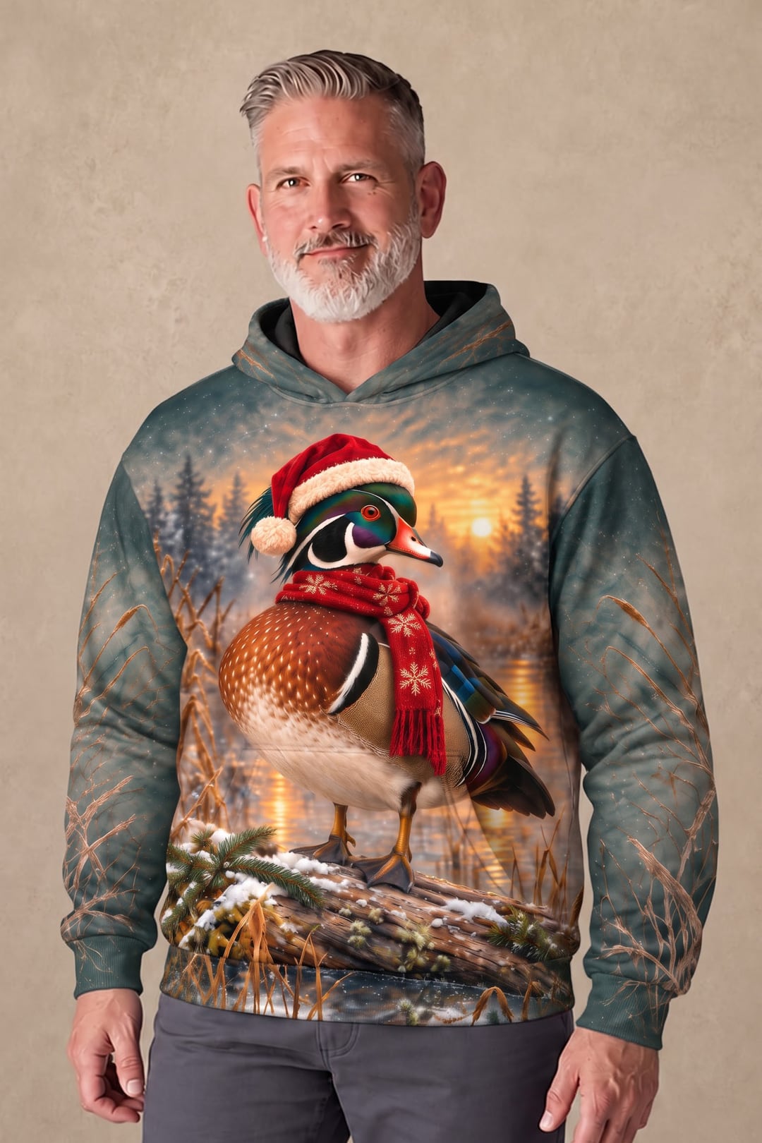 Performance Fleece-Lined Hoodie - Festive Wood Duck Timber Sunset image 2