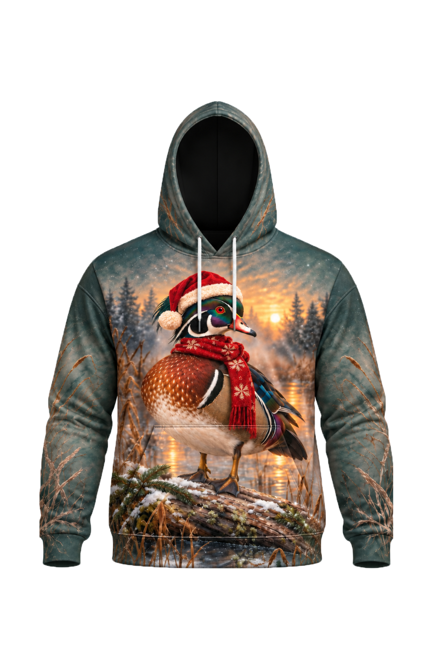 Performance Fleece-Lined Hoodie - Festive Wood Duck Timber Sunset image 5