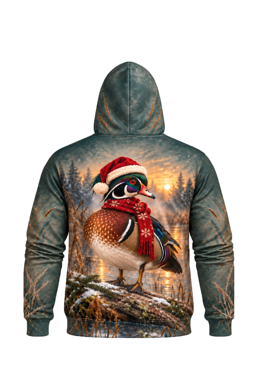 Performance Fleece-Lined Hoodie - Festive Wood Duck Timber Sunset image 6