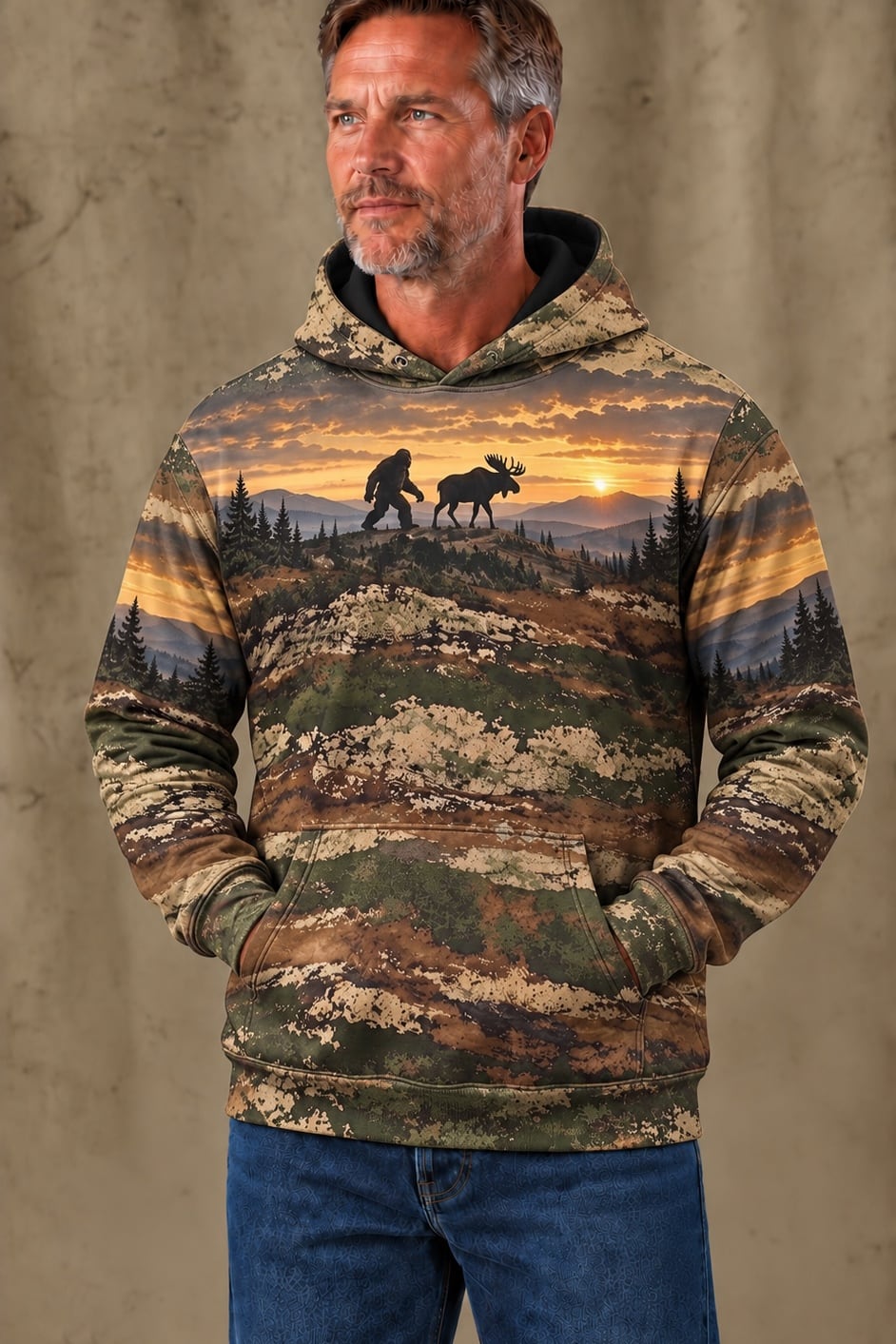 Performance Fleece-Lined Hoodie - Bigfoot Moose Ridge Sunset image 3