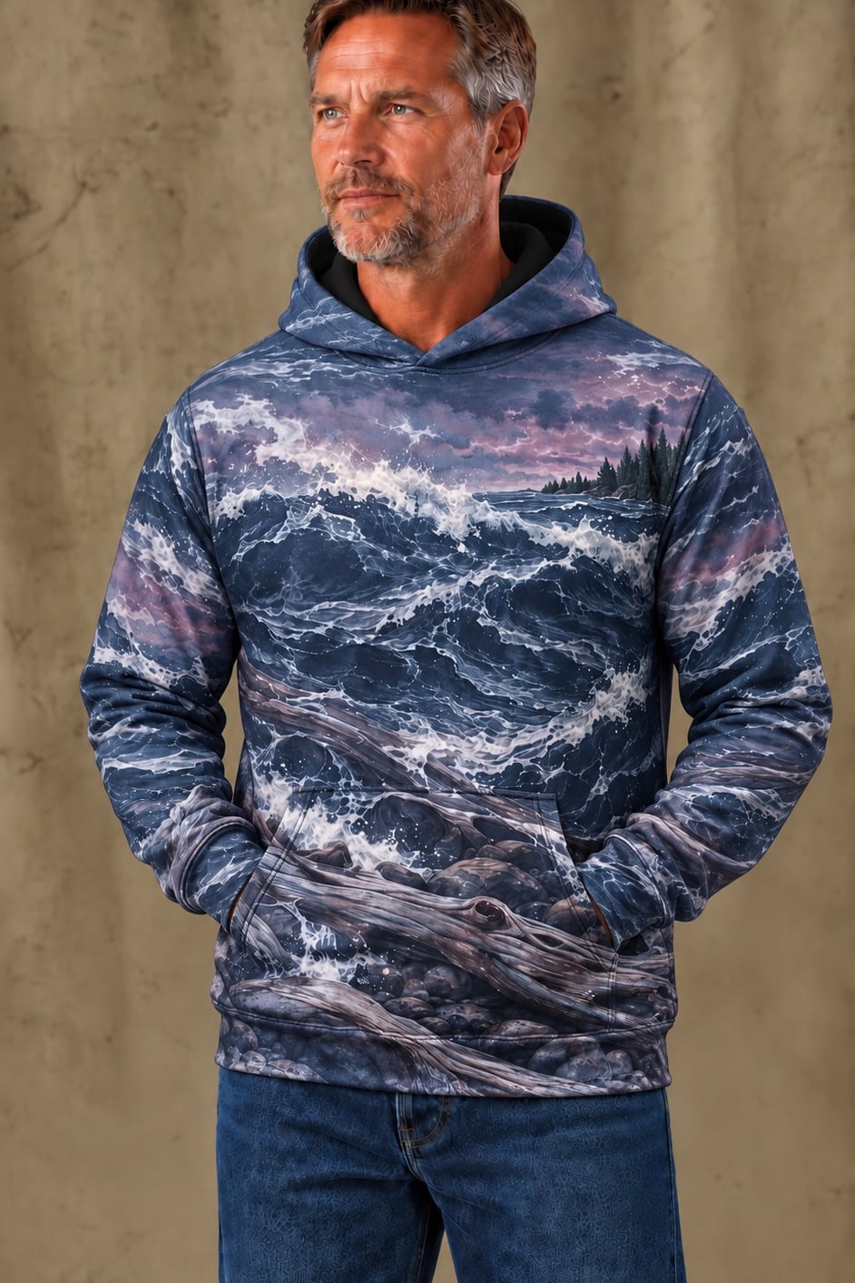 Performance Fleece-Lined Hoodie - Bigfoot Salmon Stormy Surge image 3