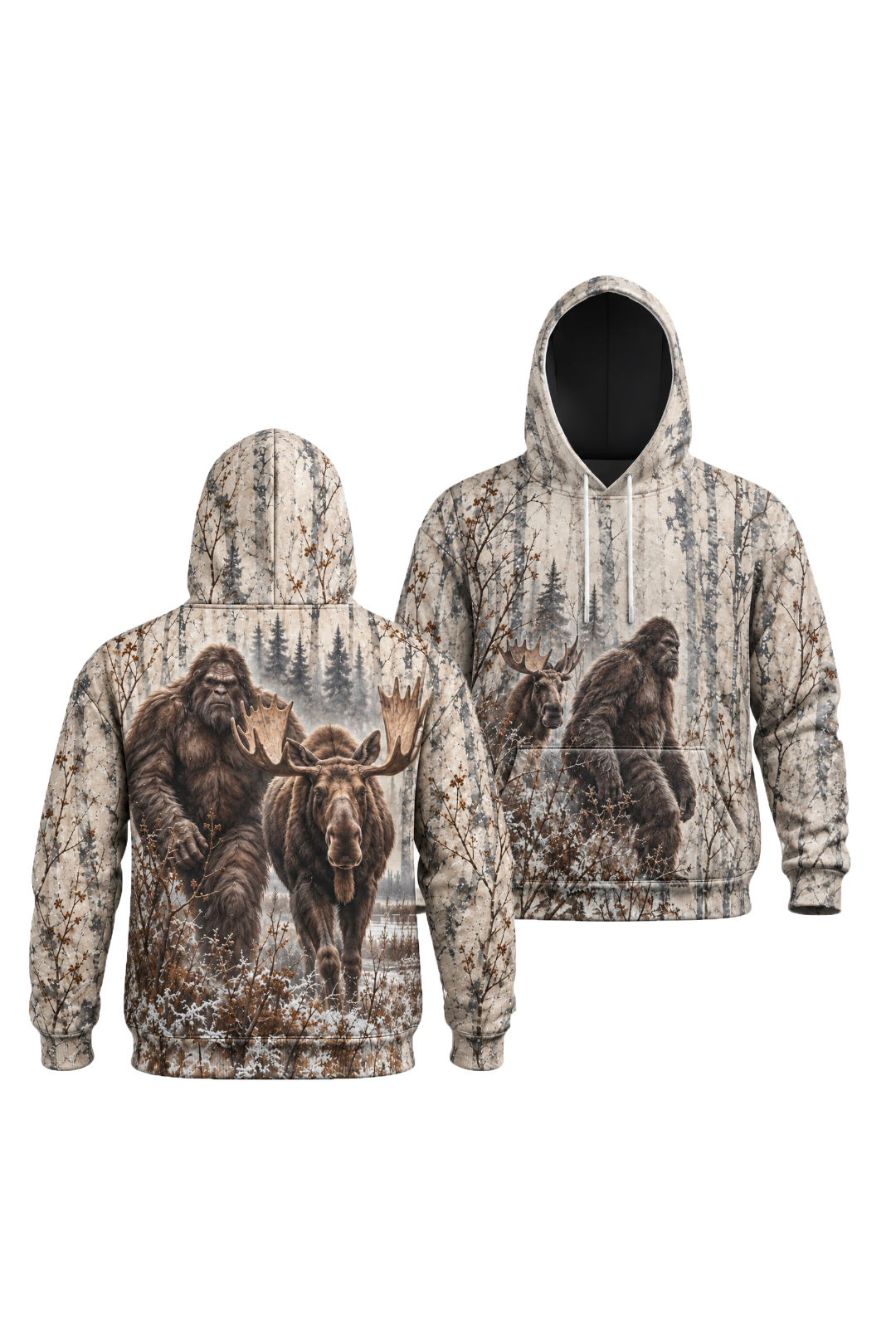 Performance Fleece-Lined Hoodie - Bigfoot Winter Birch Moose image 1