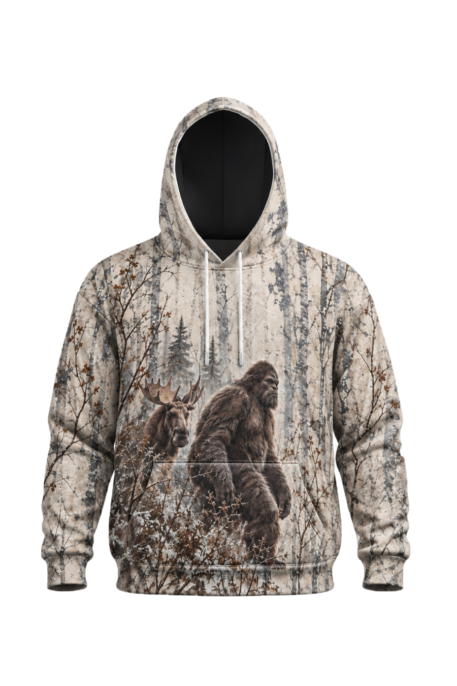 Performance Fleece-Lined Hoodie - Bigfoot Winter Birch Moose image 6