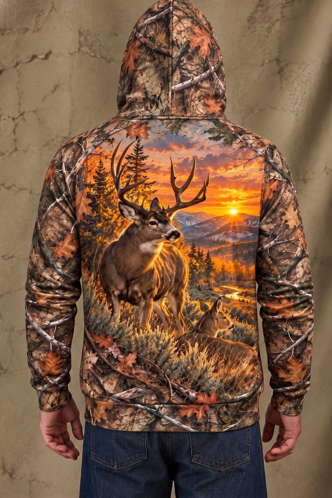 Performance Fleece-Lined Hoodie - Mule Deer Autumn Sunset Horizon image 2