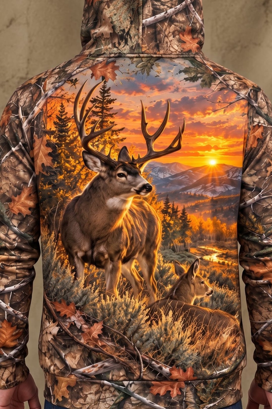 Performance Fleece-Lined Hoodie - Mule Deer Autumn Sunset Horizon image 4