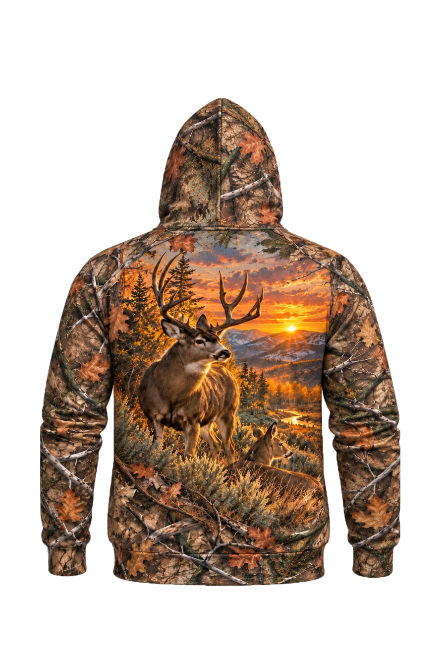 Performance Fleece-Lined Hoodie - Mule Deer Autumn Sunset Horizon image 5